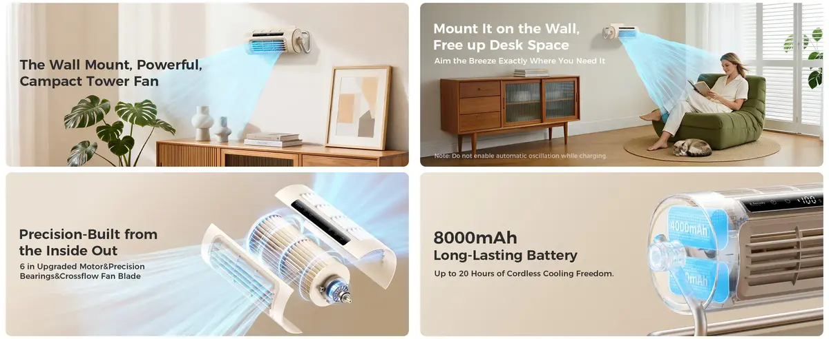 Aecooly Tower 01 Powerful Wall Mount Tower Fan TH01