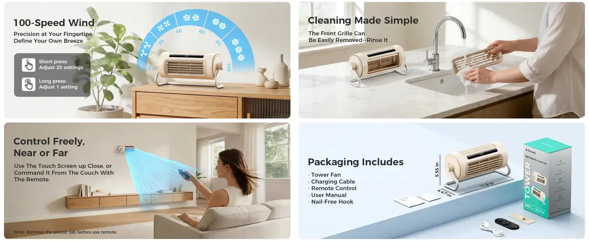 Aecooly Tower 01 Powerful Wall Mount Tower Fan TH01