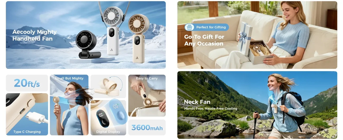 Aecooly Halo 04 PE02 Mighty Portable 3 in 1 Handheld Fan