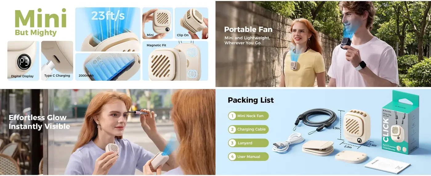 Aecooly Click 01 NK01 Mini Portable Neck and Clip Fan image 7