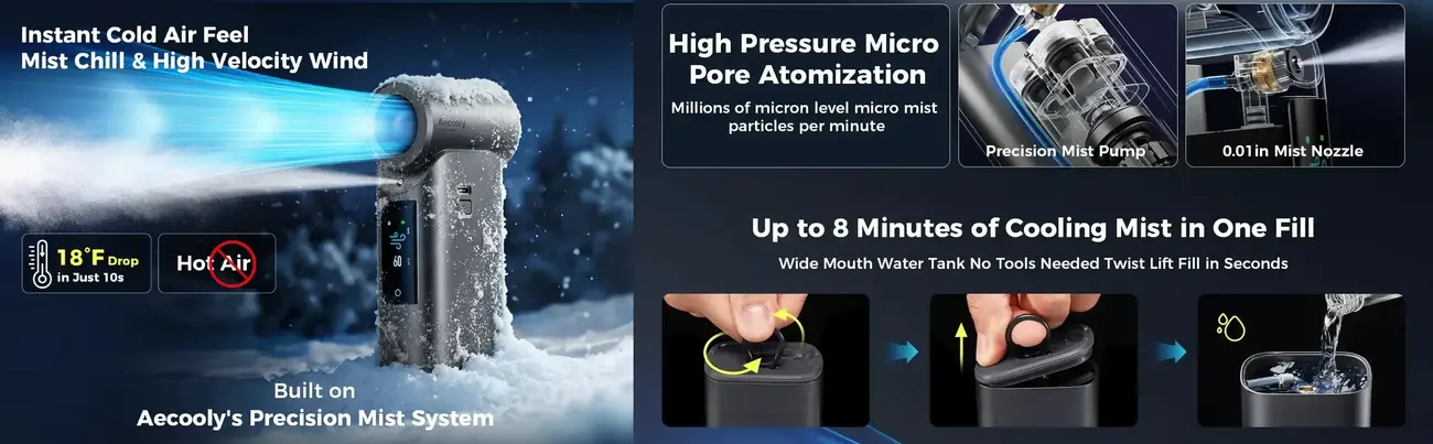 Aecooly Cold Air Ultra PM01S 7000mAh Portable Misting Fan with Color Touchscreen image 2