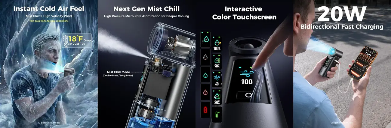 Aecooly Cold Air Ultra PM01S 7000mAh Portable Misting Fan with Color Touchscreen image 3